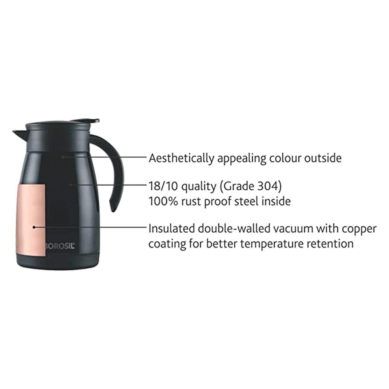 Borosil Stainless Steel 750ml Teapot with Handle